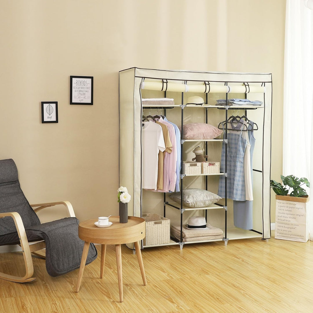 SONGMICS Kleiderschrank, Faltschrank, Stoffschrank, faltbare Garderobe mit 2 Kleiderstange, 175 x 15