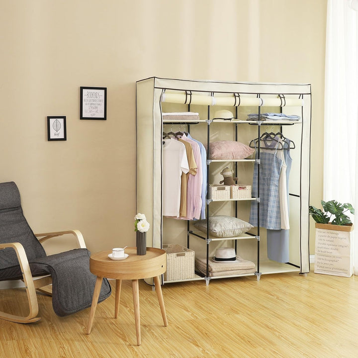 SONGMICS Kleiderschrank, Faltschrank, Stoffschrank, faltbare Garderobe mit 2 Kleiderstange, 175 x 15
