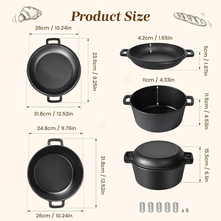 Gusseisentopf mit Gärkorb 26cm, 4.7L Brotbackset für Anfänger mit Sauerteigbackform &amp; Zubehör, Gusse