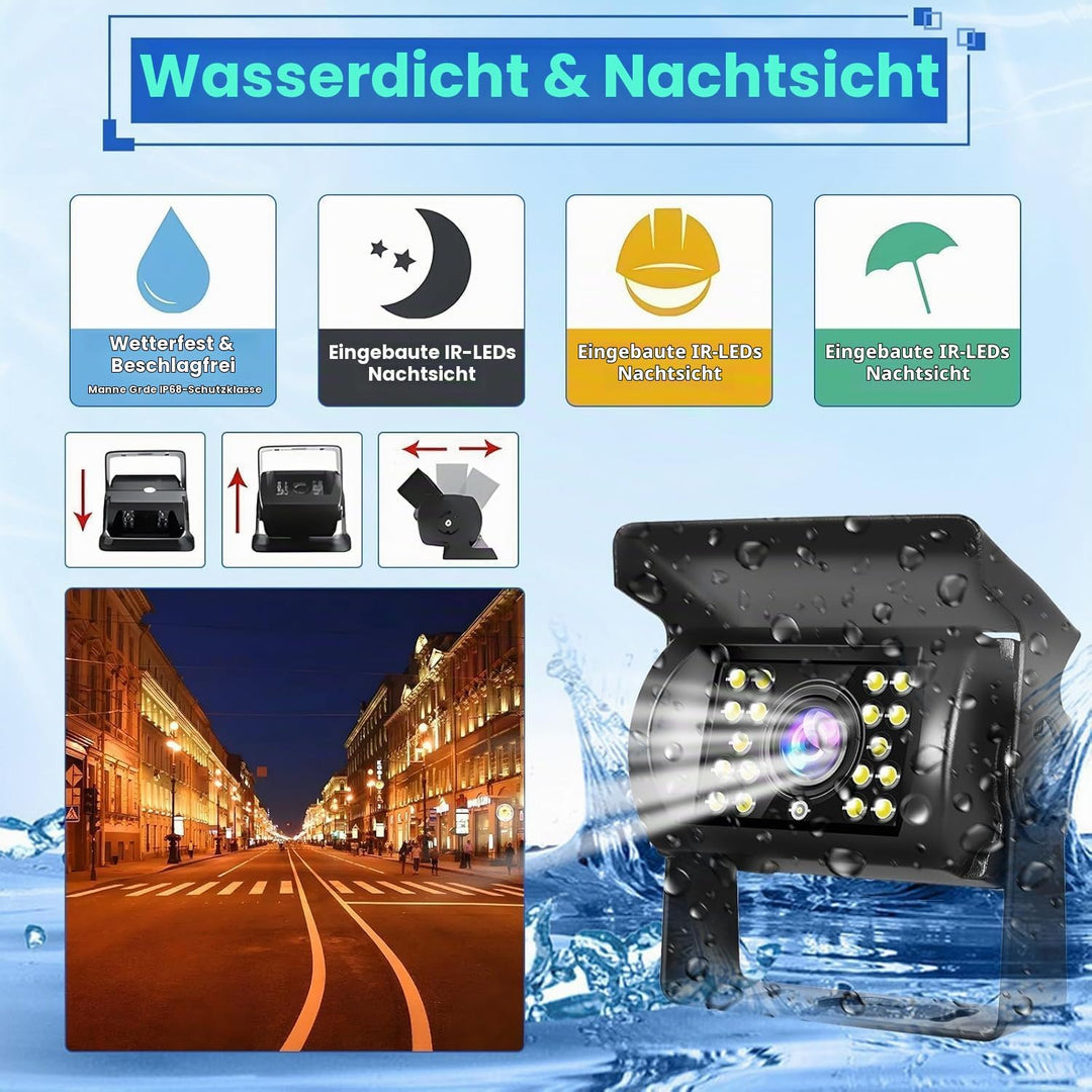Hikity Rückfahrkamera 2 Kameras Set, 7 Zoll LCD Monitor, Wasserdichtes Rückfahrkamera Nachrüsten Set