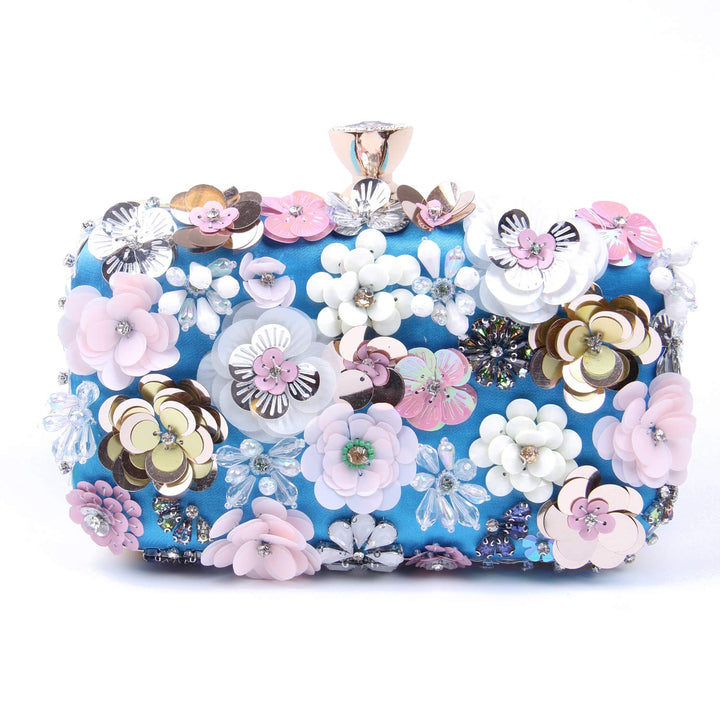 Damen Clutches Blume Abendtasche Handtasche Hochzeit Clutch Party Tasche Blau, Blau