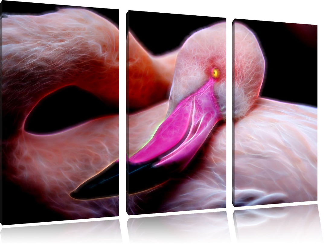 Dark schöner Flamingo Spezial 3-Teiler Leinwandbild 120x80 Bild auf Leinwand, XXL riesige Bilder fer
