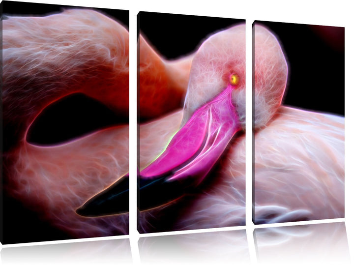 Dark schöner Flamingo Spezial 3-Teiler Leinwandbild 120x80 Bild auf Leinwand, XXL riesige Bilder fer