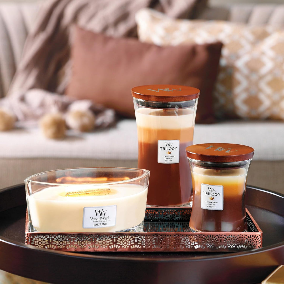 Mittelgrosse WoodWick Trilogy-Duftkerze im Sanduhrglas mit Pluswick-Innovation, Café Sweets