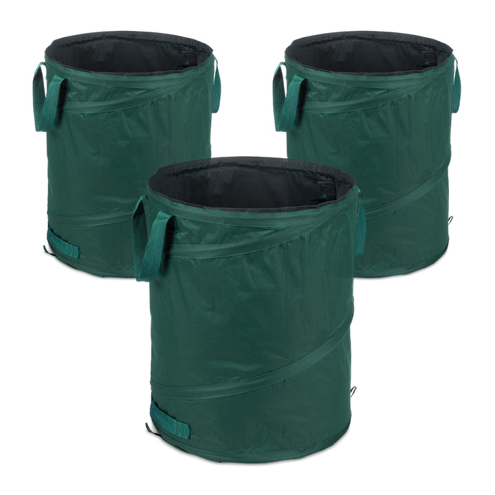 Relaxdays Laubsack selbstaufstellend, 3er Set, 90 Liter, Pop Up Gartensack, 3 Griffe, UV-beständig,