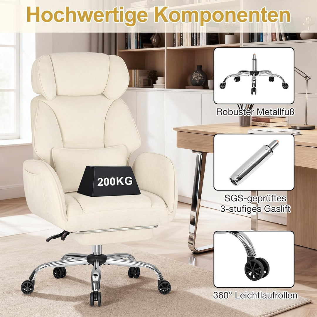 HOFFREE Schneidersitz Bürostuhl mit Fussstütze für Homeoffice, Stoff, Beige | Ergonomischer Bürostuh