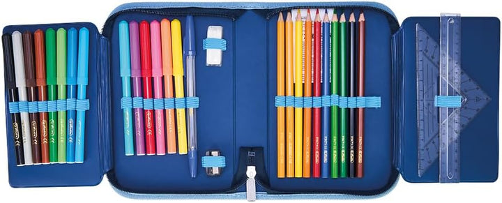 Herlitz Federmäppchen Klappbare Zwei Klappen mit Ausrüstung, Kinder Tasche für Schulutensilien, Funk