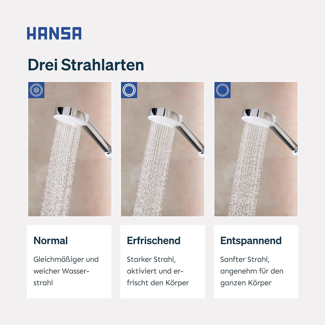 HANSA BASICJET Duschkopf mit 3 Strahlarten I Handbrause Dusche I Anti-Kalk Funktion I Brausekopf 95