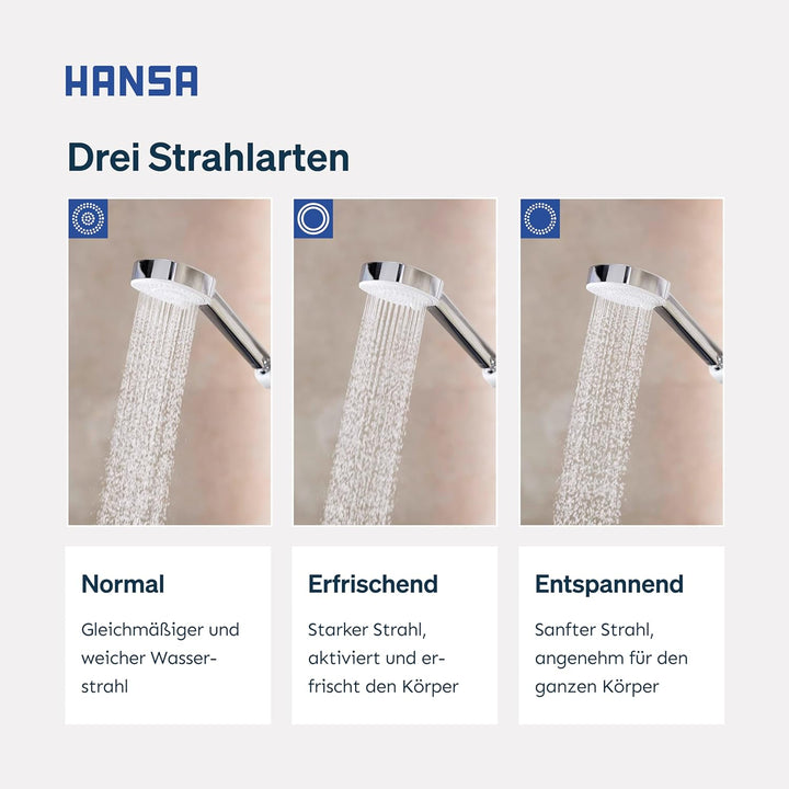 HANSA BASICJET Duschkopf mit 3 Strahlarten I Handbrause Dusche I Anti-Kalk Funktion I Brausekopf 95