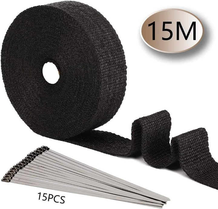 Smarcy Hitzeschutzband Basaltfaser Auspuffband 15M x 50MM 15 Stück Kabelbinder, für Fächerkrümmer Th