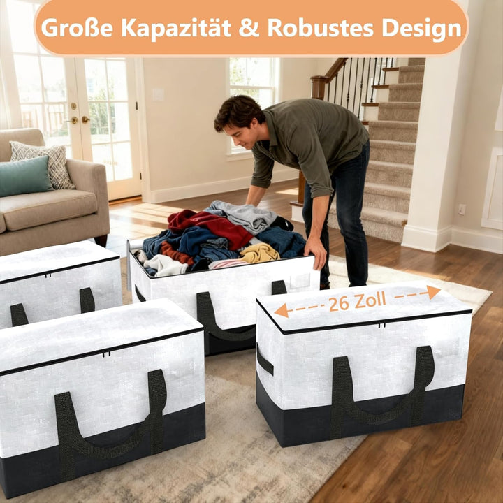 4-Pack Extra Schwere Duty-Grosse Umzugstaschen mit starkem Reissverschluss und Tragegriffen, robuste