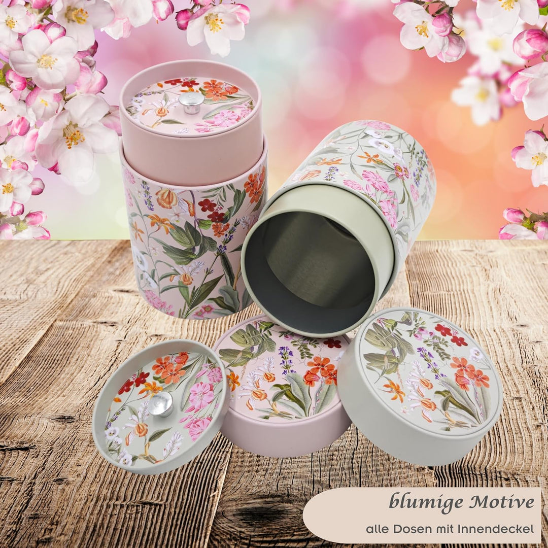 MediMuc Dose Mira 150g 2er Set - mit blumigen Motiven aufwendig lackiert, Stülpverschluss - Vorratsd