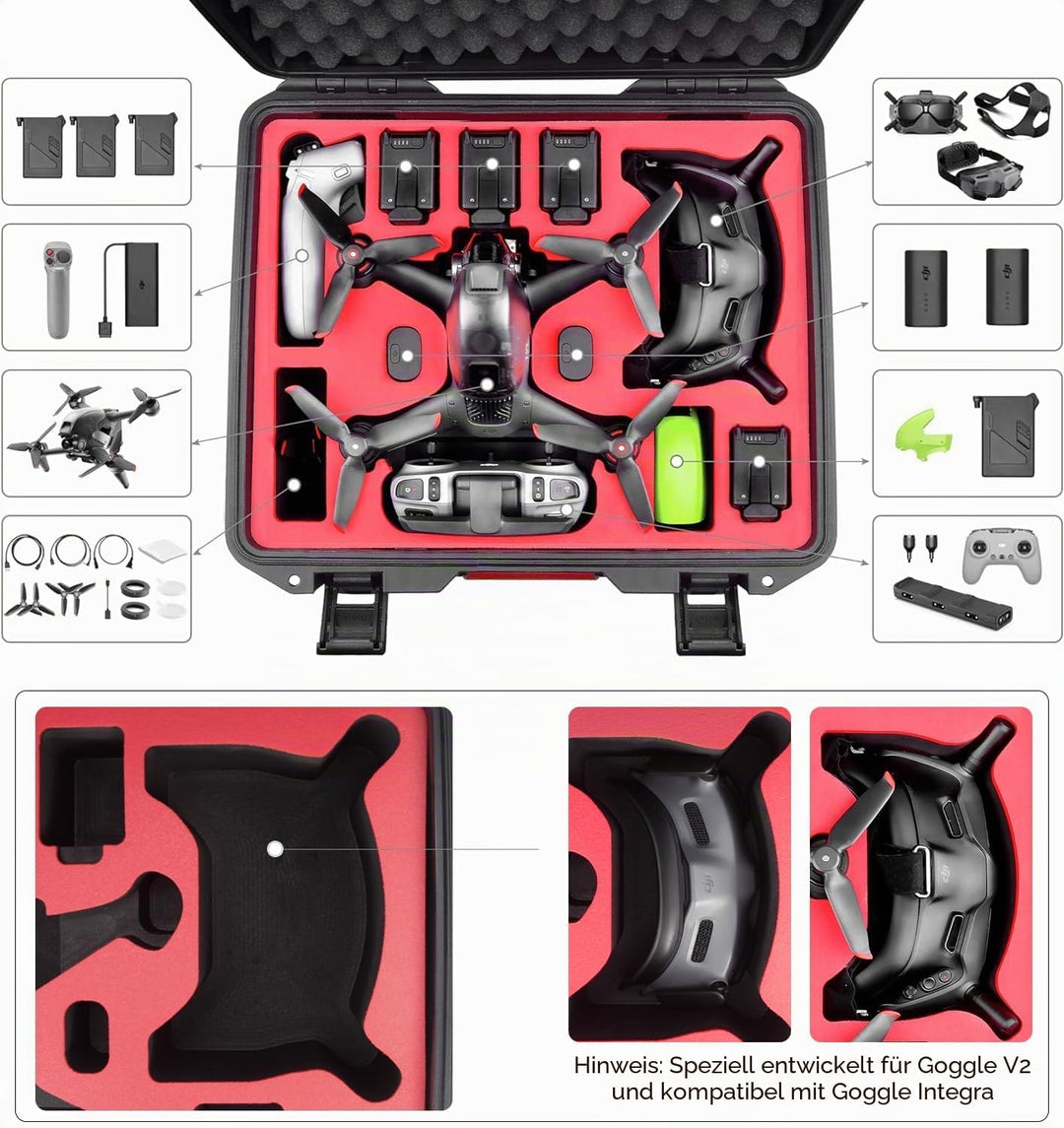 FPVtosky Professionelle Koffer für DJI FPV, Wasserdichte harte Tragetasche für DJI FPV Fly More Comb