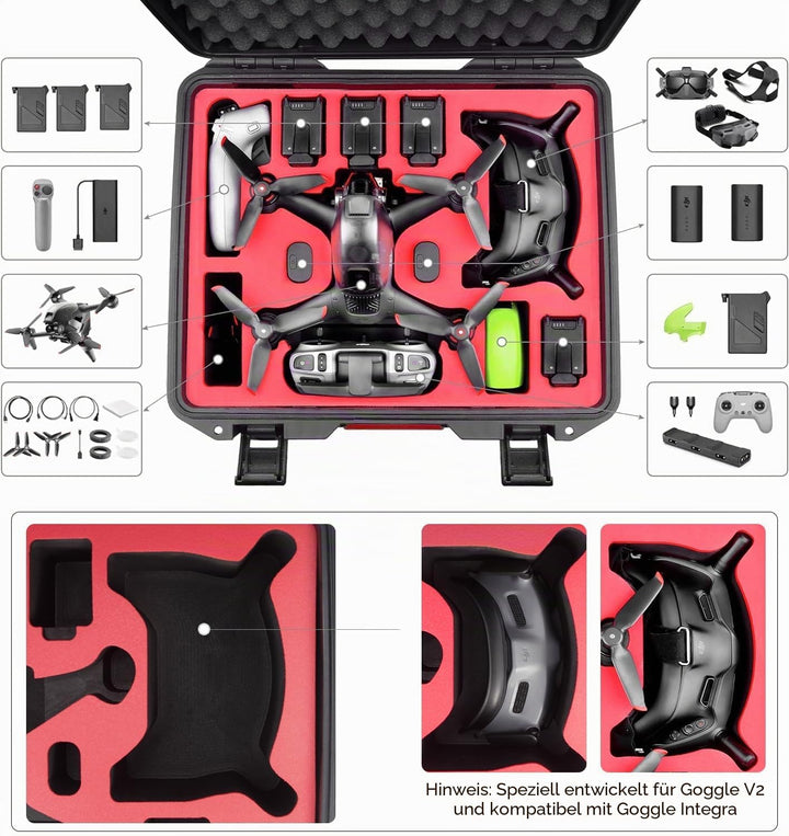 FPVtosky Professionelle Koffer für DJI FPV, Wasserdichte harte Tragetasche für DJI FPV Fly More Comb