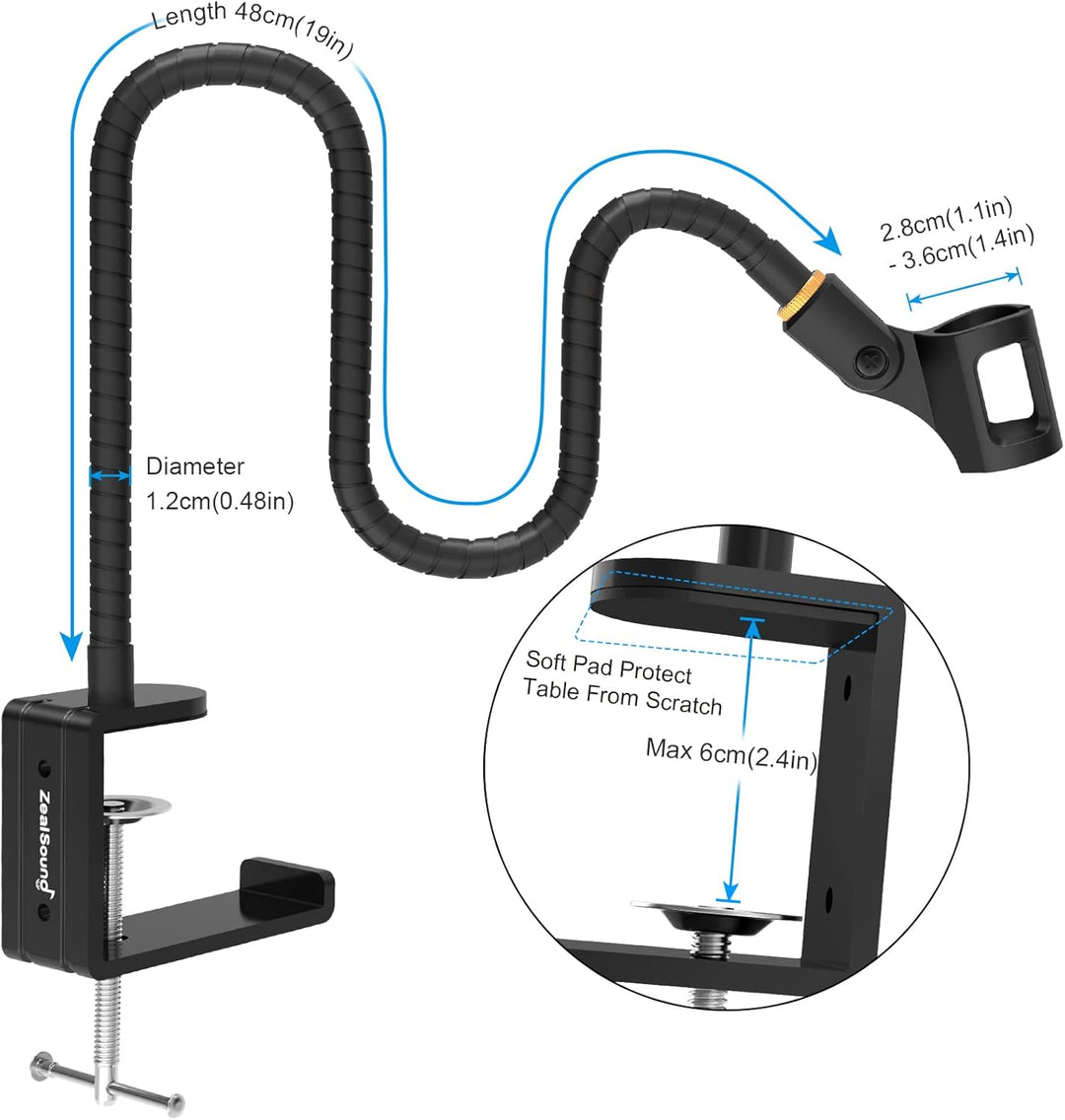 ZealSound Mikrofon Arm, Flexibel Schwanenhals Mikrofonständer, Kompakt Mikrofonarm,Platz auf dem Sch