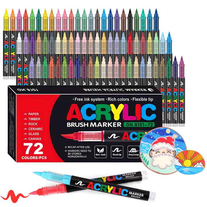 Laconile 72 Farben Acrylstifte für Steine Wasserfest, Brush Tip Acrylic Pens Set, Schnelltrocknend u