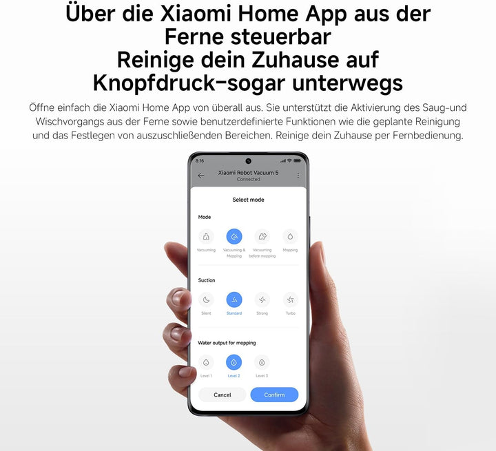 XIAOMI Robot Vacuum 5 Saugroboter mit Wischfunktion, 20.000Pa, Ausfahrbarer Mopp & Seitenbürste, 80°