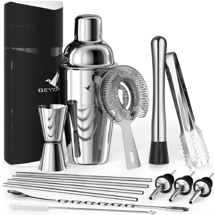 beyond Cocktail Shaker Set - Edelstahl Cocktail Set mit Bar Zubehör in Geschenkbox - Mixer mit Sieb,