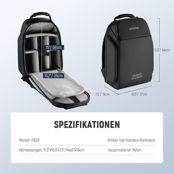 NEEWER Basics Kameratasche für Fotografen, Wasserdichter Digitalkamera Rucksack, stossfestes grosse