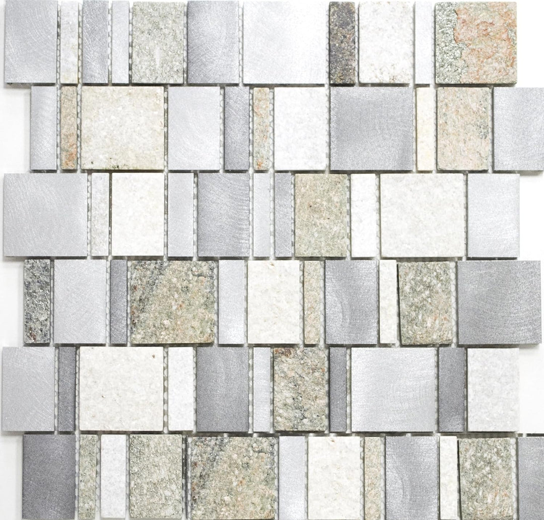 Mosaik Rechteck Quarzit/Aluminium mix Aluminium Metall, Mosaikstein Format: 10/15/30/48x48x8 mm, Bog