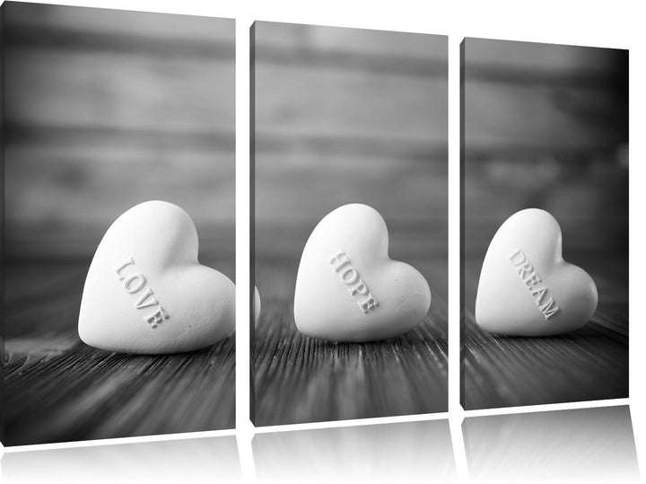Pixxprint Love Hope Dream Hearts als Leinwandbild/Grösse: 3 Teilig (120x80 cm) cm/Wandbild/Kunstdruc
