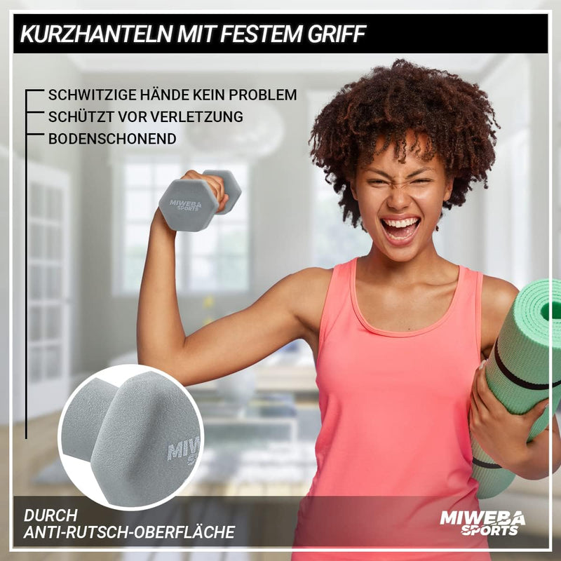 Miweba Sports Neopren Hantelset NKH100 | 𝐏𝐫𝐨𝐟𝐢 Hanteln - 0.5-10.0 Kg - Hexagon Hanteln Set - Kurzhan