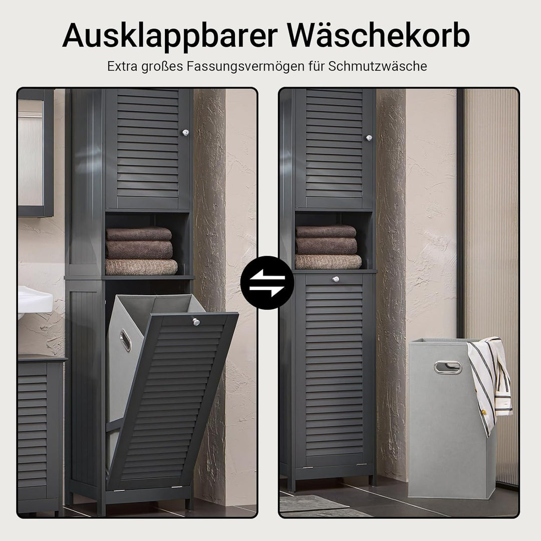 SoBuy Badezimmerschrank Hochschrank mit Wäschekorb Schmaler Badschrank mit Regal, Badmöbel für klein