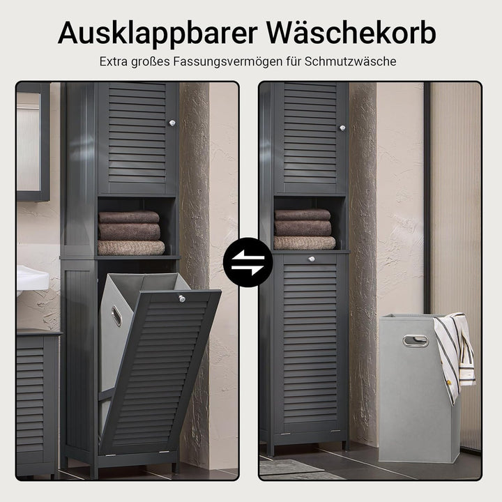 SoBuy Badezimmerschrank Hochschrank mit Wäschekorb Schmaler Badschrank mit Regal, Badmöbel für klein
