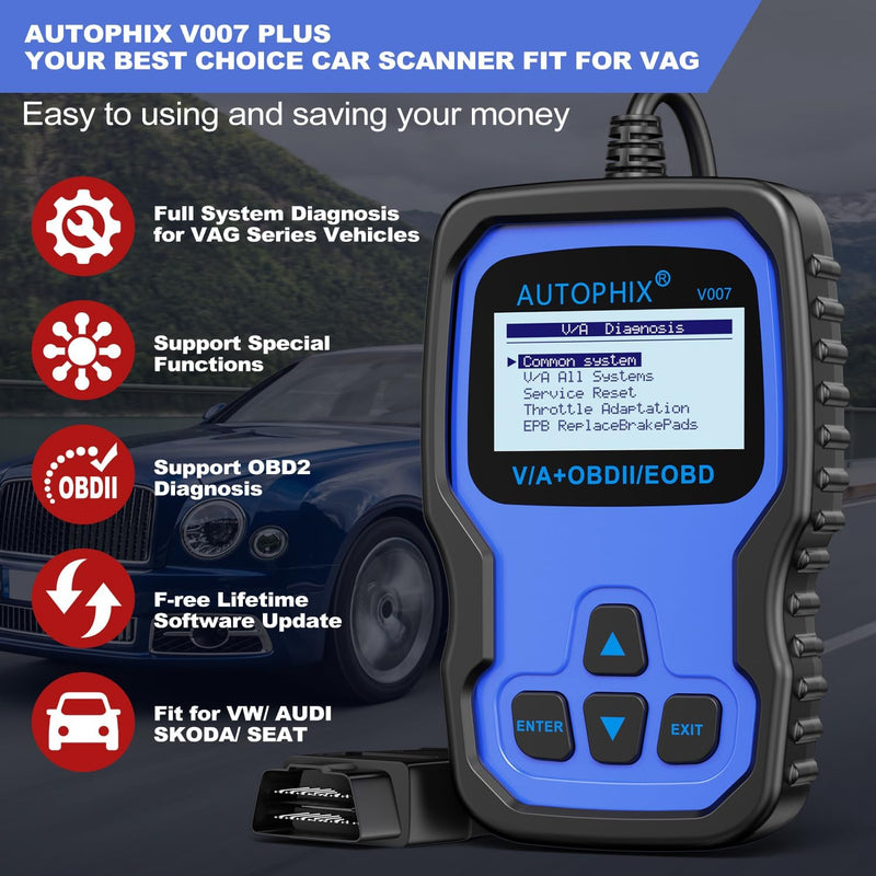 AUTOPHIX V007 OBD2 Diagnosegerät Kompatibel mit VAG mit Motor ABS Airbag Getriebe löschen Fehlercode