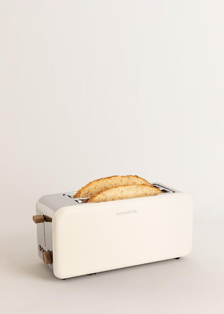 CREATE/TOAST RETRO XL/Toaster Cremeweiss / 6 Leistungsstufen, Krümelschublade, Thermostat, Auftauen,