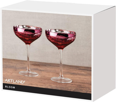 ARTLAND - Bloom Champagner-Untertassen - Champagnergläser 2er Set - Hoher Stiel - Handgefertigtes, m