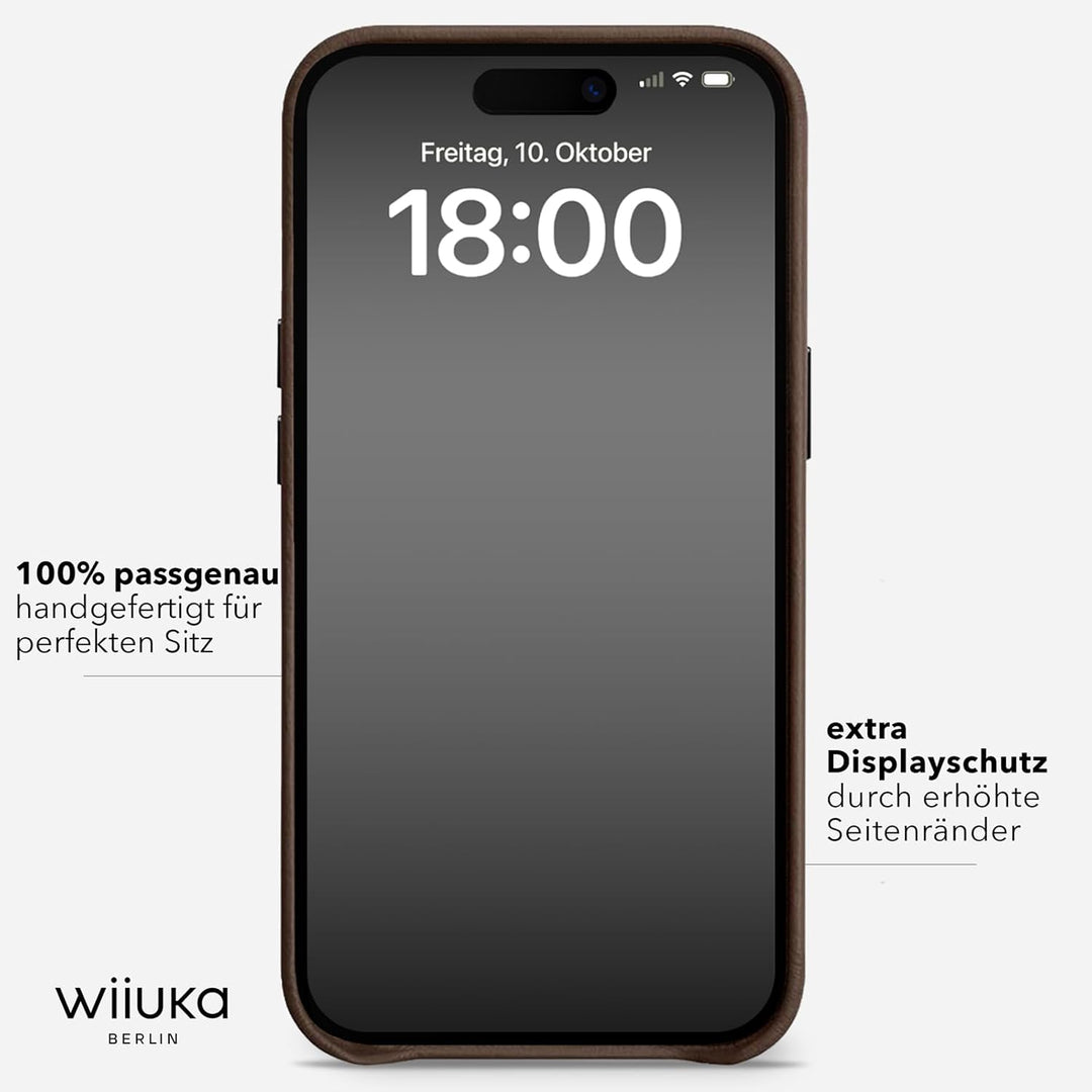 WIIUKA Hülle für iPhone 14 Pro Max, Leder aus Deutschland, Lederhülle extra Dünn, Premium Handyhülle