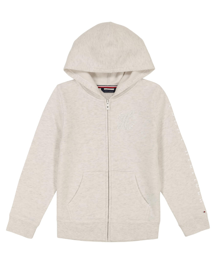 Tommy Hilfiger Mädchen Full-Zip Fleece Hoodie Sweatshirt with Front Pockets Kapuzenpullover 7 Haferb
