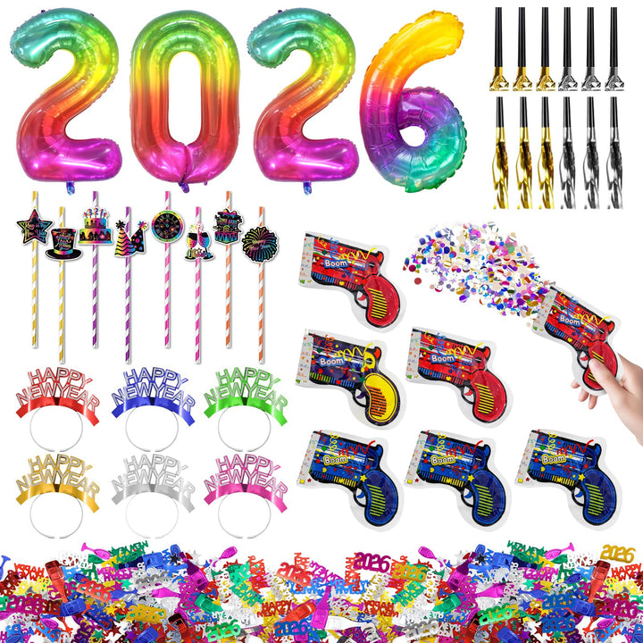 2025 Silvester Foto Requisiten 34 Stück, Silvester Deko 2025, 2025 Silvester Haarreif, Konfetti Silv