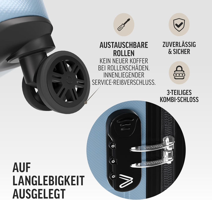 DEUBA® TRAVEL Koffer Set 3tlg 55x40x20 Sicherer Stauraum Kreuzgurt PVC Fach Reisekoffer Gross Trolle