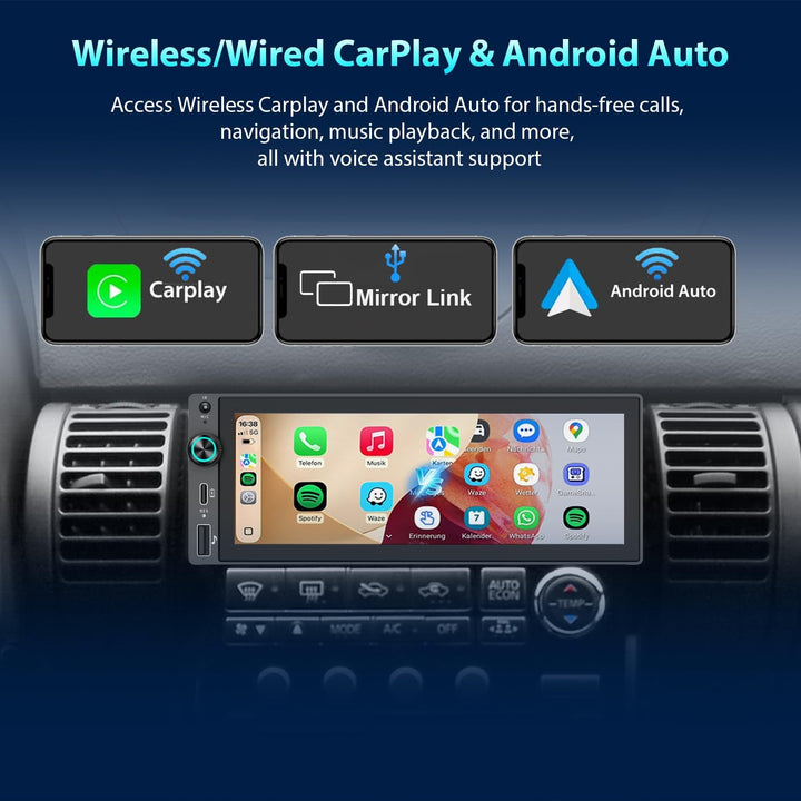 Autoradio 1Din mit Bildschirm (6,9") Kompatibel mit Apple CarPlay [Wireless] Android Auto Bluetooth