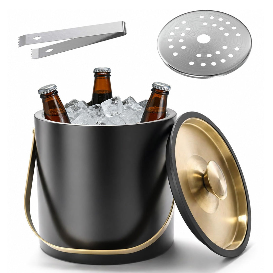 Eiswürfelbehälter Edelstahl, 4L Eiswürfelbehälter mit Deckel, Sieb Und Eiszange, Doppelwandig Isolie