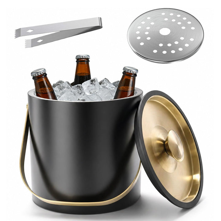 Eiswürfelbehälter Edelstahl, 4L Eiswürfelbehälter mit Deckel, Sieb Und Eiszange, Doppelwandig Isolie