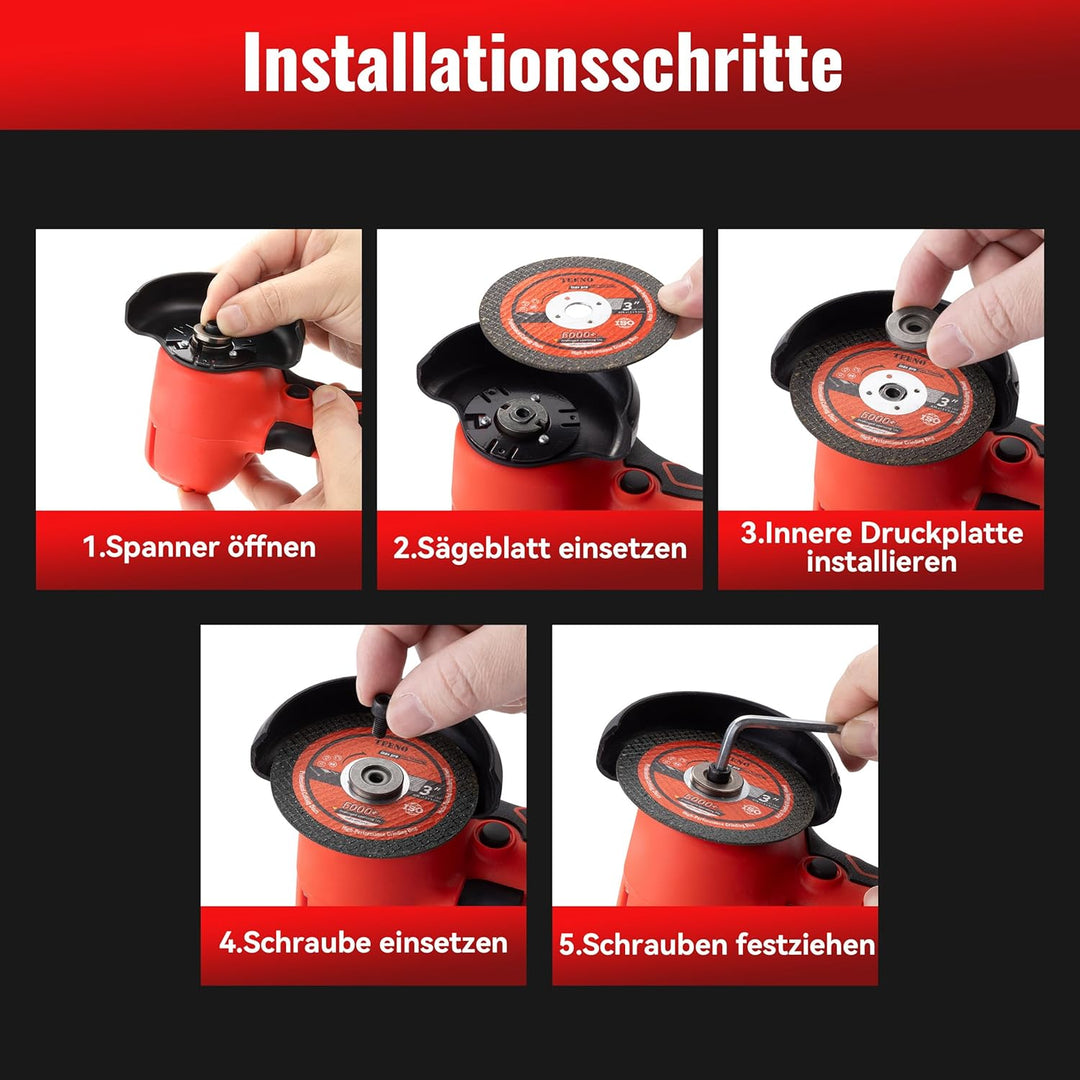 Winkelschleifer TEENO 19.500 U/min – kabellose Schleifmaschine, 76 mm, Komplettset mit 2 Akkus 2000