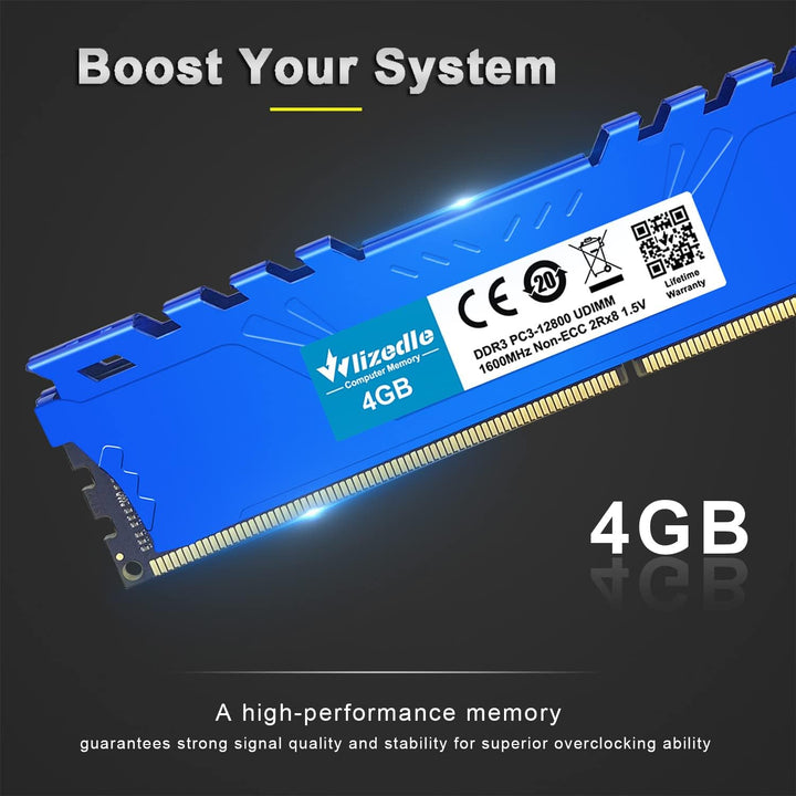 DDR3 Desktop Memory RAM 4GB 1600MHz CL11 UDIMM, PC Arbeitsspeicher PC3-12800 240-Pin 1,5V Non-ECC 2R