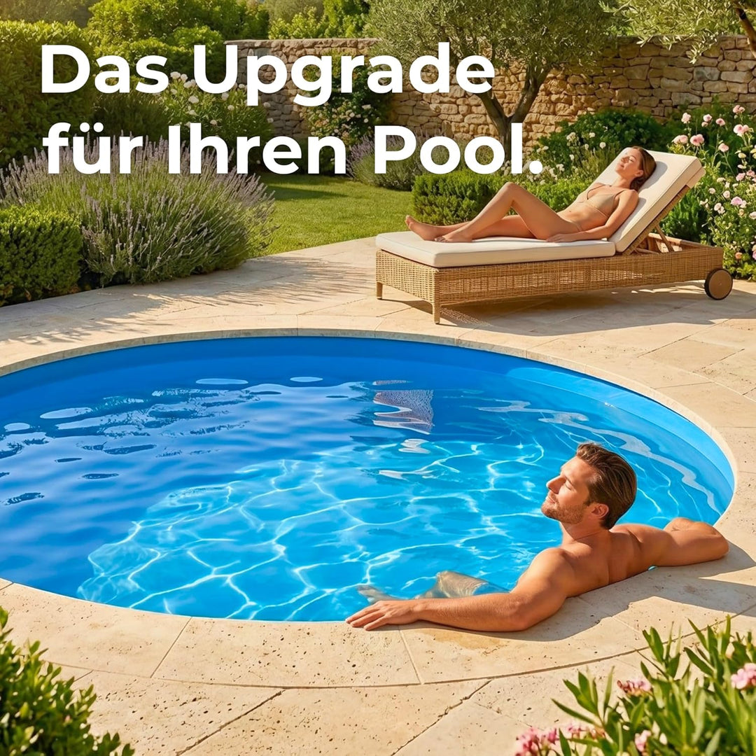 poolomio® PVC-Poolfolie rund, hochwertige &amp; kältebeständige Poolinnenfolie für Schwimmbecken, Ersatz