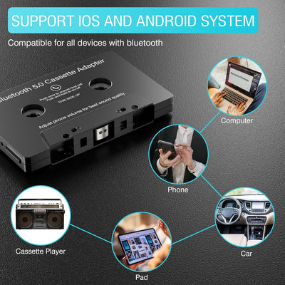 Kassetten Aux Adapter Auto Bluetooth 5.0 Audio Kassetten zu AUX Kassette mit Mikrofon/Fernbedienungs