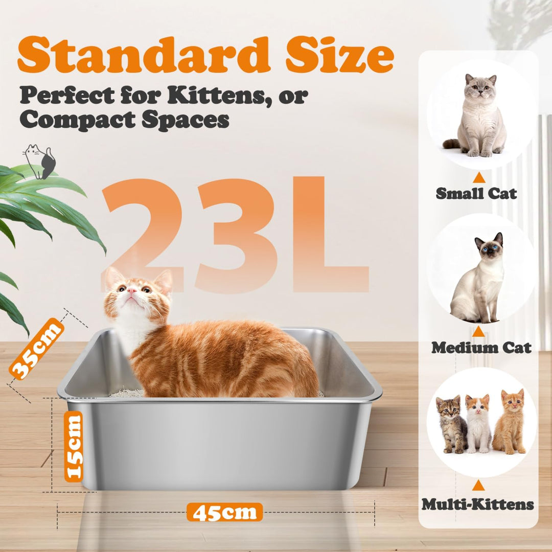 Nobleza Edelstahl Katzenklo 45x35x15cm - Kompakte Katzentoilette mit Anti-Rutsch Gummiboden, Hop-in