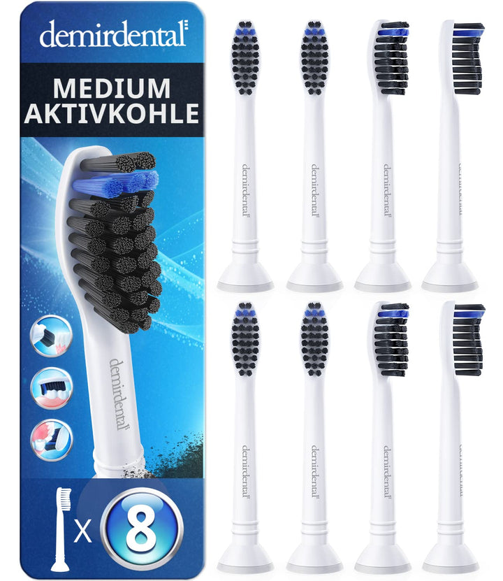 8er demirdental Ersatzbürsten passend für Philips Sonicare, Aktivkohle Aufsätze & Aufsteckbürsten, M