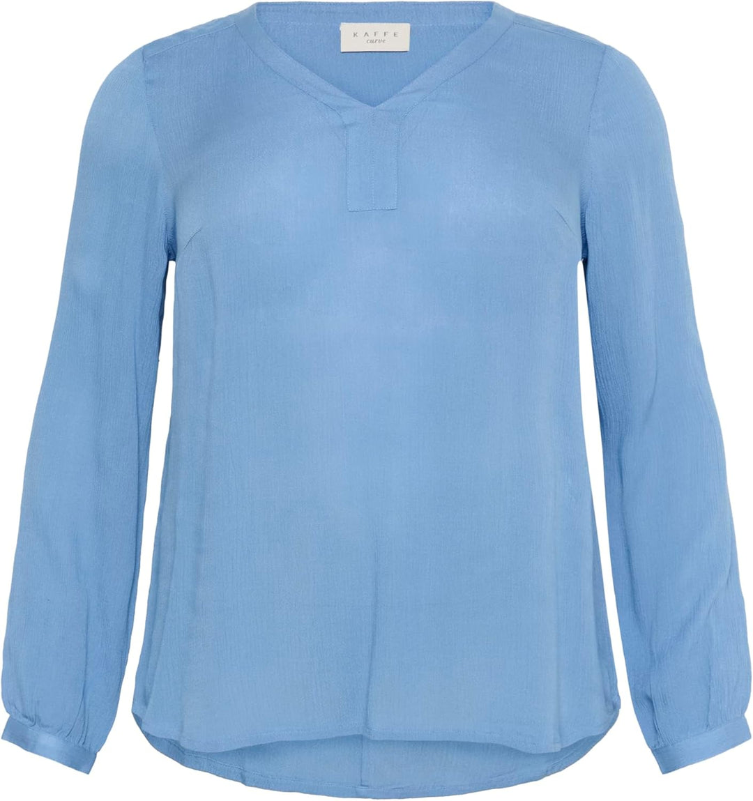 KAFFE CURVE Langarm-Bluse KCami Damen Bluse Langarm V-Ausschnitt Lassig Langarmshirt Grosse Grössen