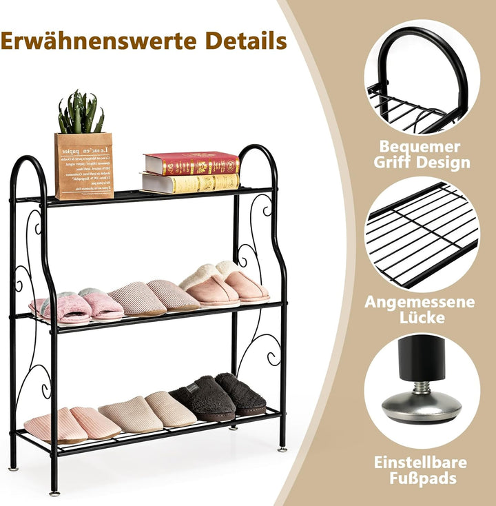 GOPLUS 3 Ebenen Metall Pflanzenständer, Blumentreppe Outdoor, Blumenregal Pflanzentreppe für Garten