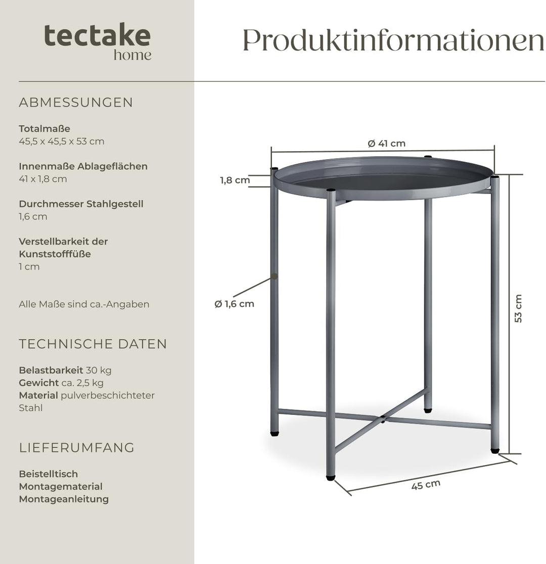 tectake 800911 Beistelltisch rund aus Metall, rustikaler Flair, abnehmbare Ablagefläche, stabil und