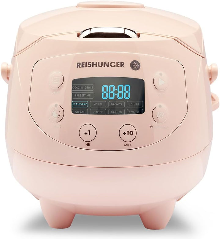 REISHUNGER Digitaler Reiskocher klein, rosa | 0,6 L bis 3 Personen | Warmhaltefunktion, Timer & Prem