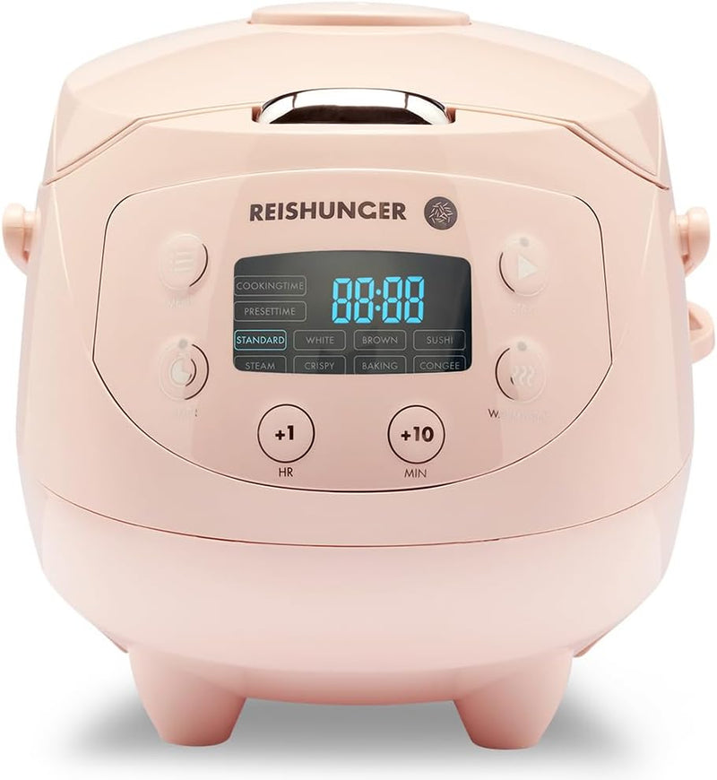 REISHUNGER Digitaler Reiskocher klein, rosa | 0,6 L bis 3 Personen | Warmhaltefunktion, Timer & Prem