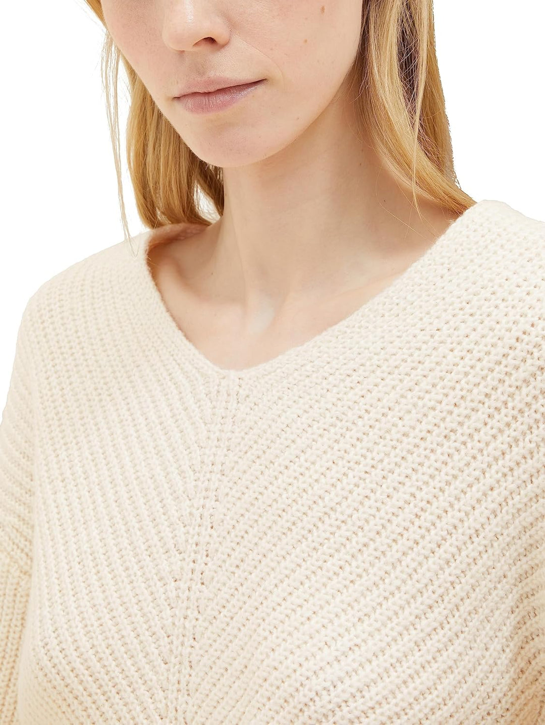 TOM TAILOR Damen Basic Pullover mit V-Ausschnitt M 10354-soft Beige Solid, M 10354-soft Beige Solid
